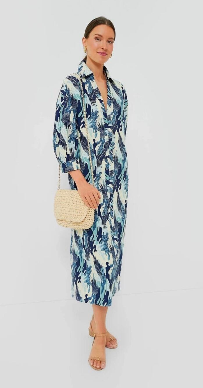 Tuckernuck Hyacinth House Sloane in Blue Abstract Collared Shirt Dress Sz. XS